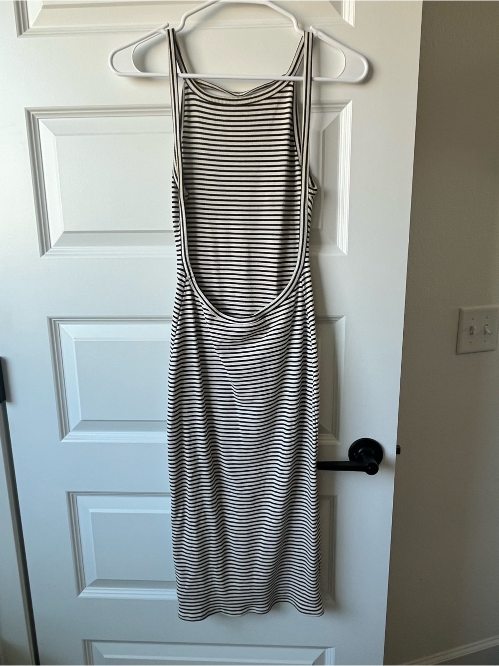 Euro Y2K Striped Black and White Racerback Midi Dress backless